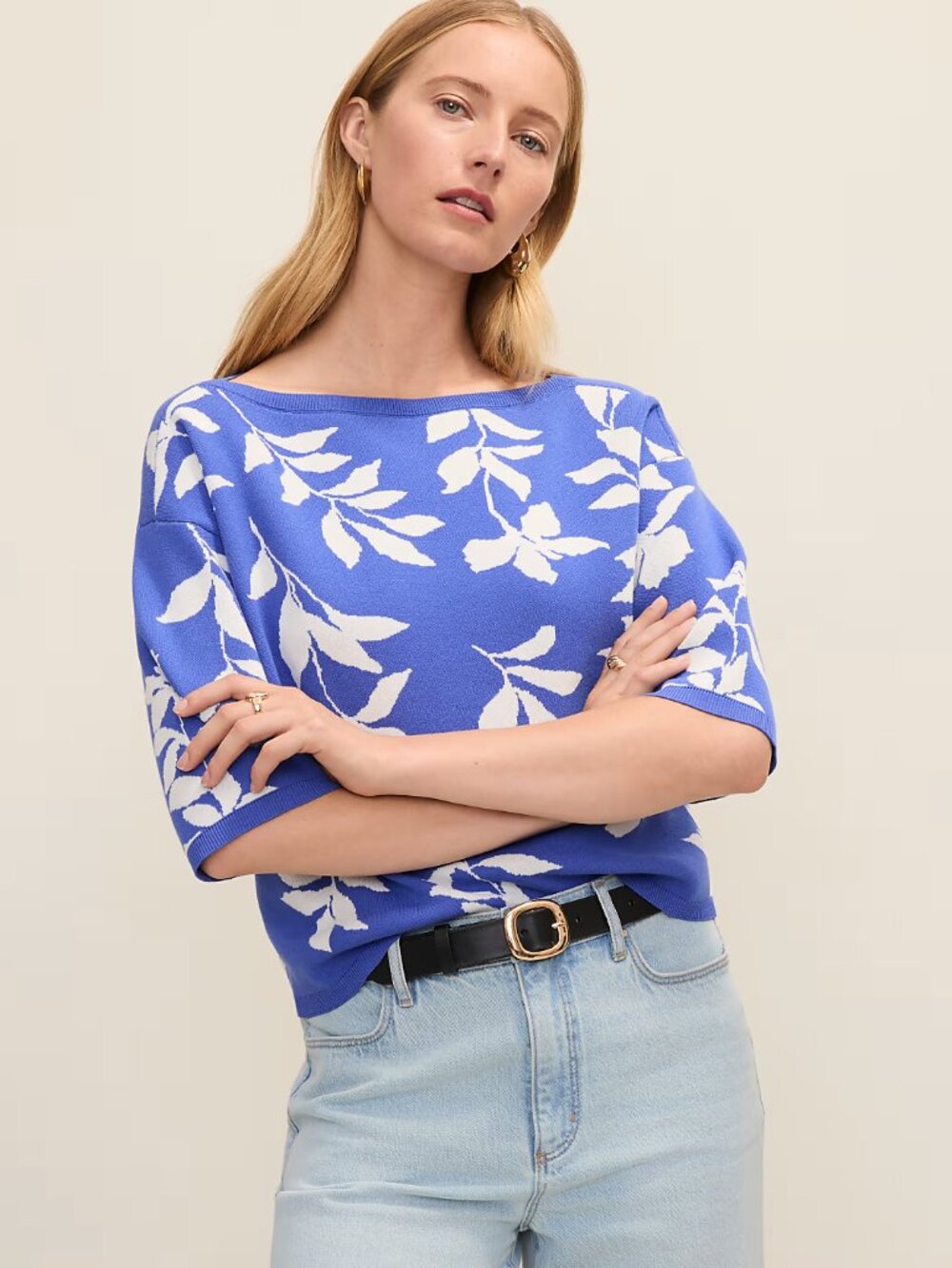 Ann Taylor Petite Floral Jacquard Boatneck Sweater